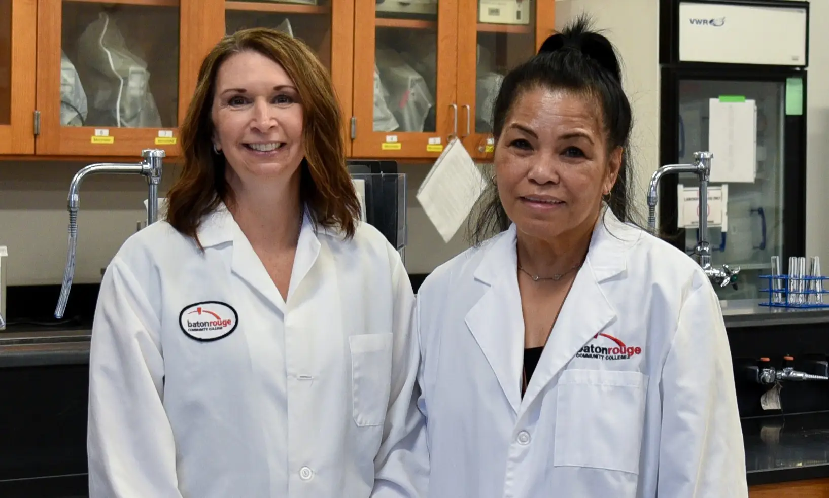 Photo of Baton Rouge Community College STEM professors who secured the National Science Foundation (NSF) grant. Pictured (l to r) Dr. Mary Miller, BRCC Professor of Biology and Science Research Program Director and Dr. Divina Miranda, BRCC Professor of Chemistry.&nbsp;