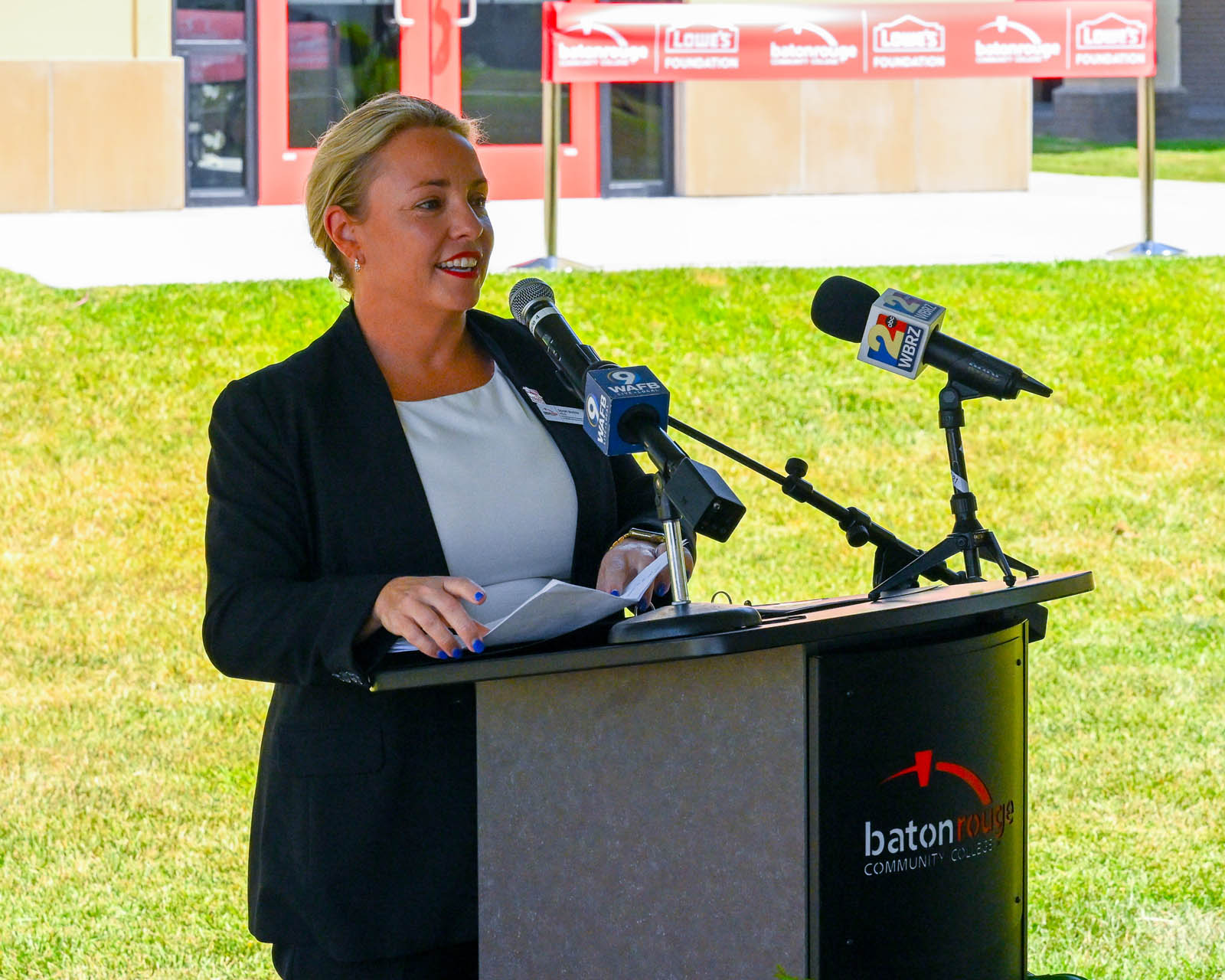 Provost Sarah Barlow speaking at the Capital City Construction Lab ribbon-cutting ceremony