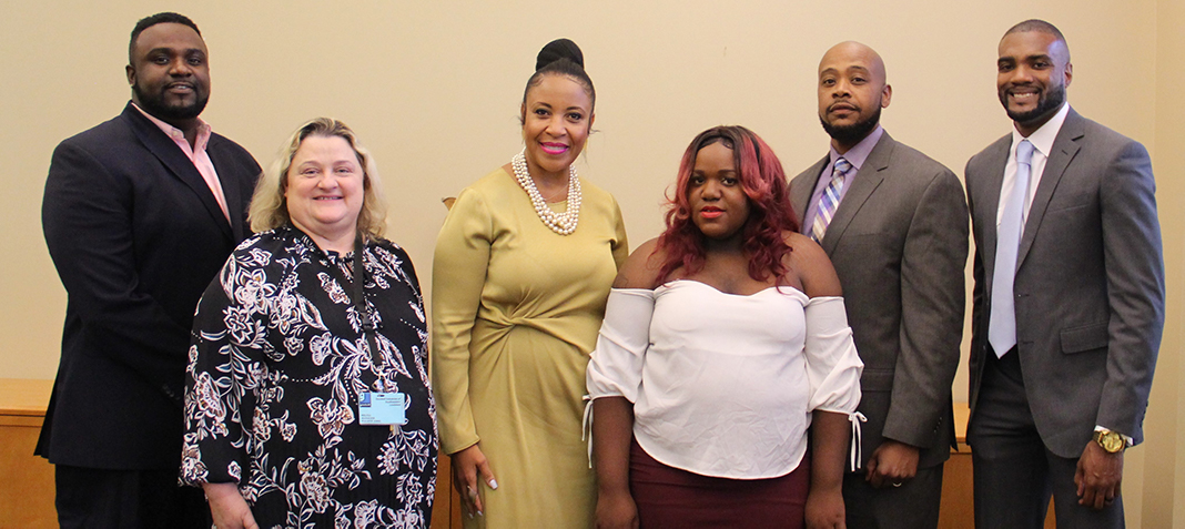 PHOTO ID L to R: Goodwill store manager, Milvia Filgueira; PSE Job Coach, Milton Bradley; BRCC Chancellor Dr. Larissa Littleton-Steib; Earlisha Rowe; Director of Program for Successful Employment, Derrick Wesley; and Executive Director of the Louisiana Youth for Excellence Jamar Ennis, Governor’s Office of Disability Affairs