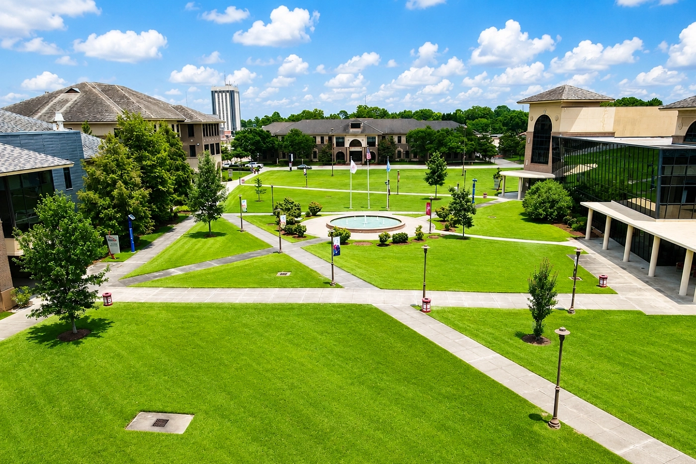 Aerial of plaza at Mid City Campus